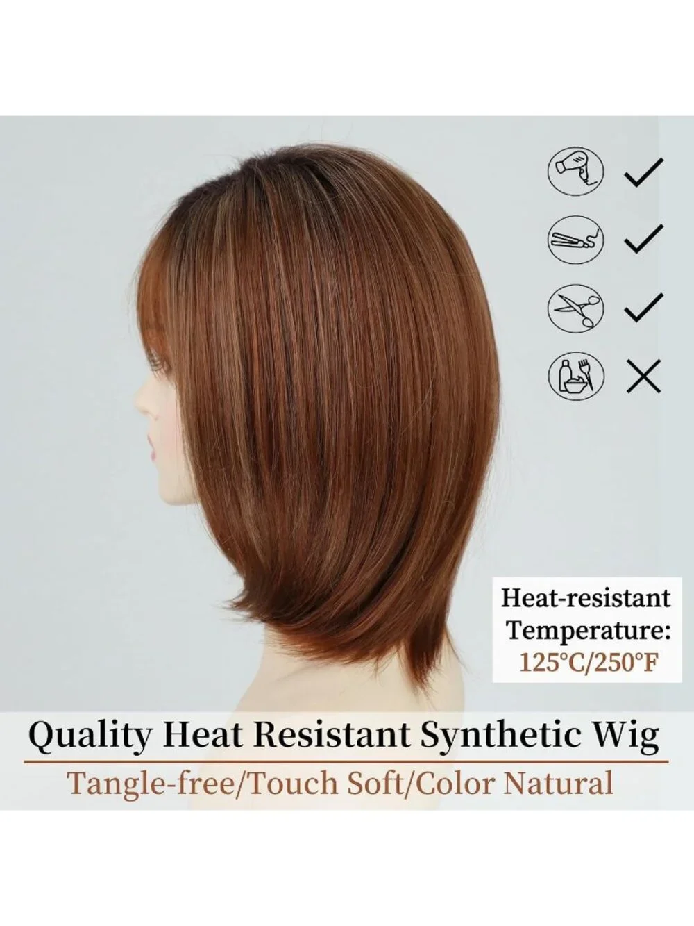 Women's Auburn 12 Inch Mid Length Heat Synthetic Straight Layered Bob Wigs